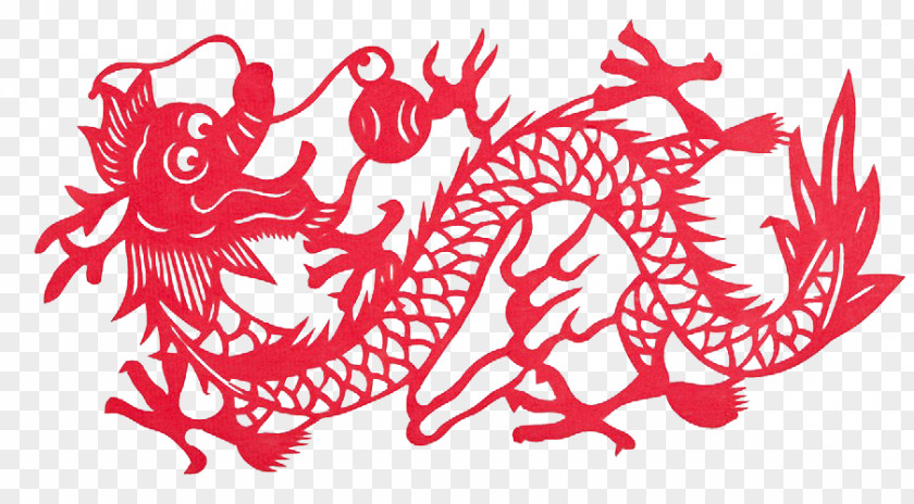 Four-claw Dragon Paper-cut Papercutting Illustration PNG