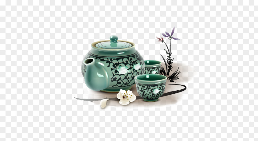 Green Tea Teaware Chinoiserie Gongfu Ceremony Teapot PNG