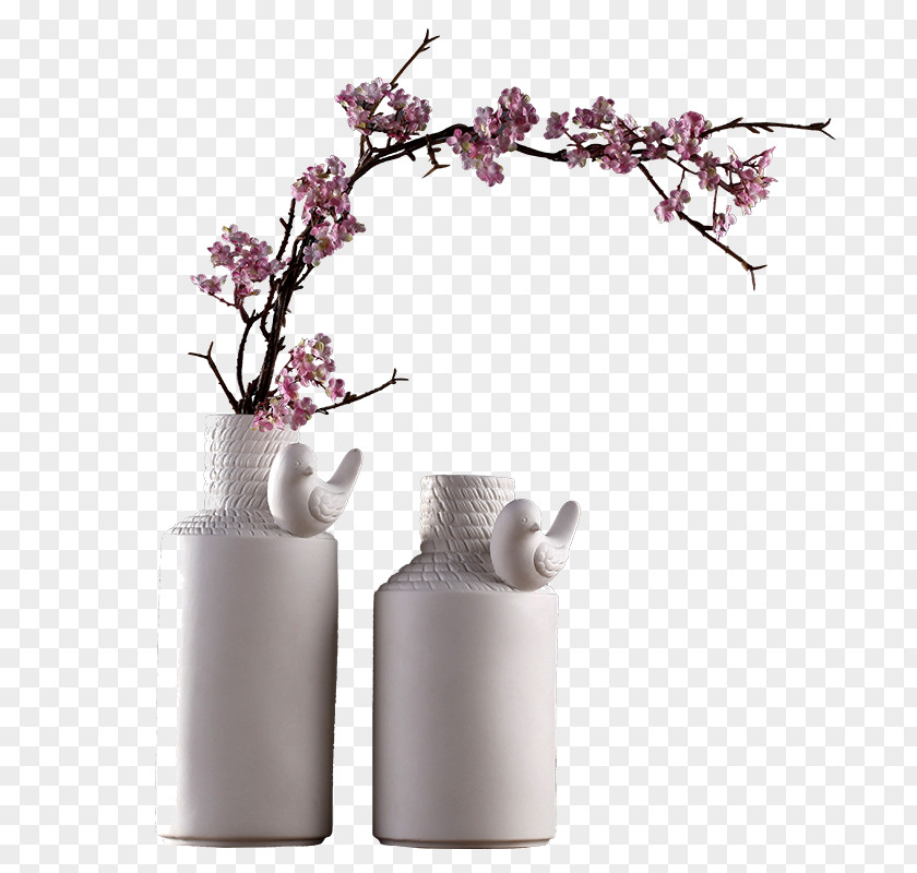 Unglazed Ceramic Bird Ornaments Peach Vase Flowerpot PNG