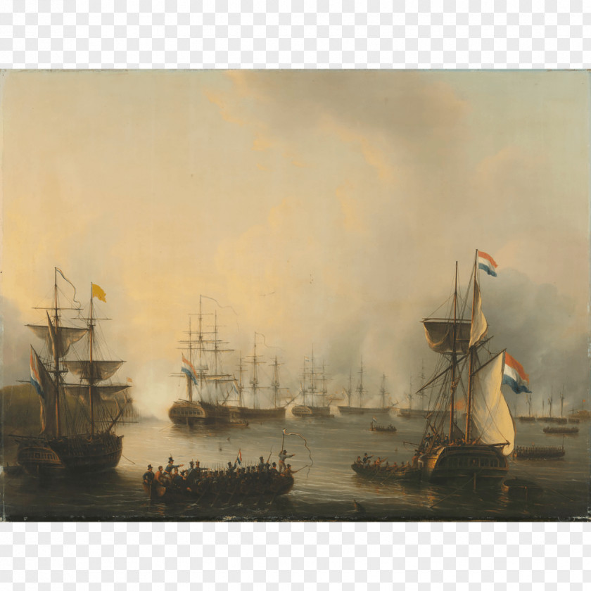 Painting Bombardment Of Palembang, Sumatra, By The Dutch Fleet, 24 June 1821 Martinus Stock Photography PNG