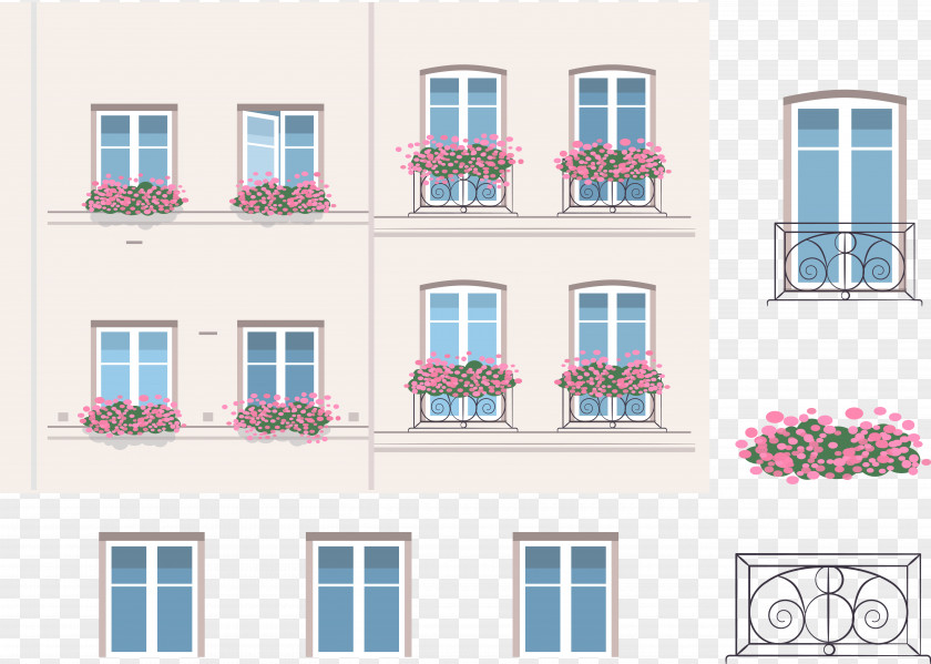 Vector Flower Balcony Euclidean Facade Icon PNG