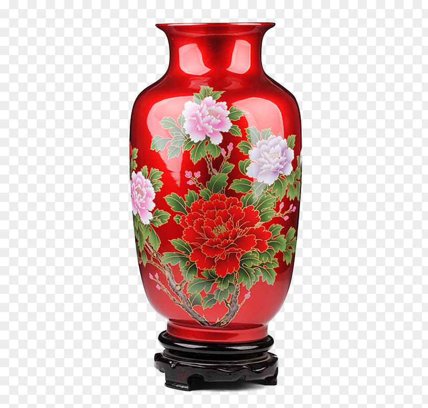 Glazed Porcelain Peony Vase Jingdezhen Chinese Ceramics PNG