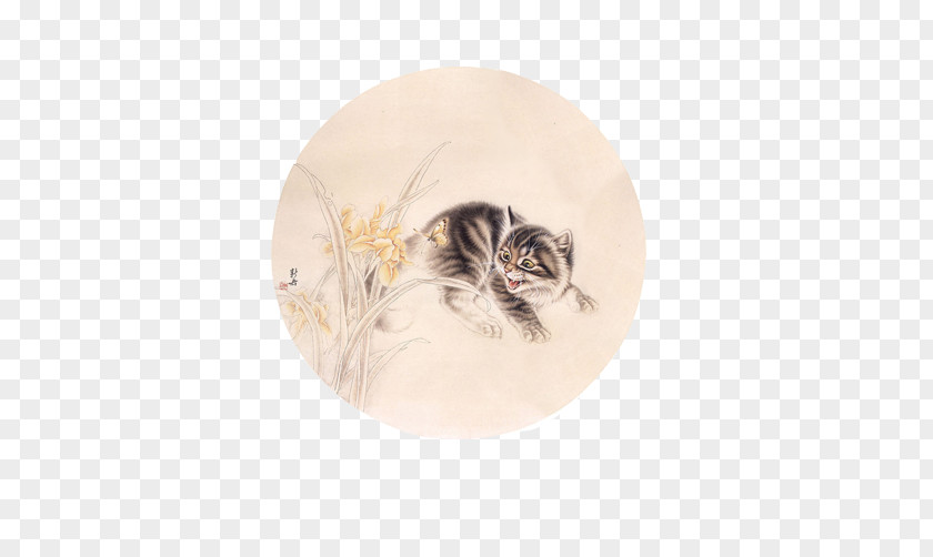 Cat Playing Ink Ornament Persian Kitten Drawing Chinese Painting PNG