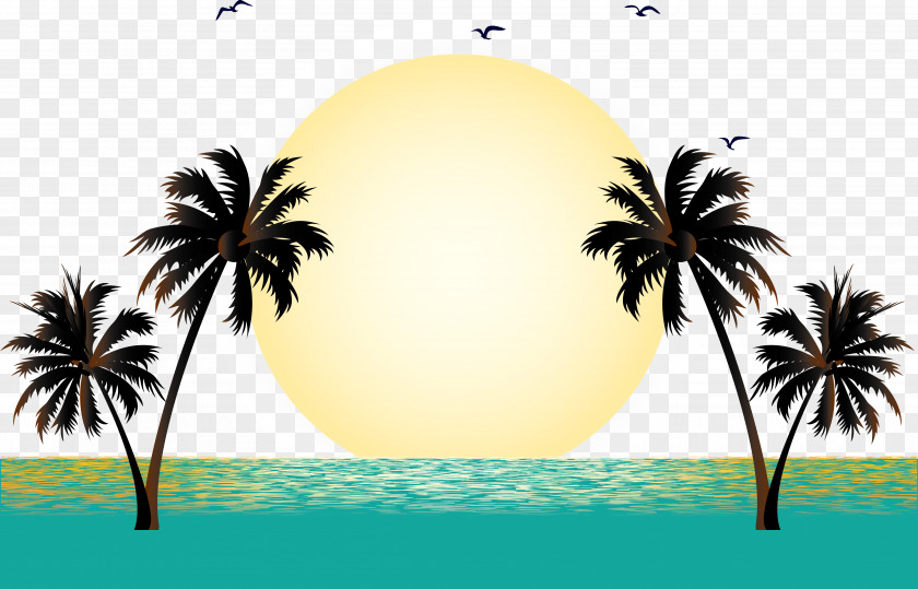 Sunset Vector Summer Vacation Beach PNG