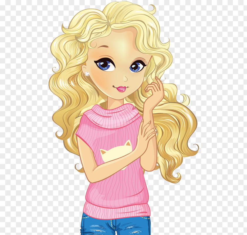 Girl Drawing Doll PNG , Blonde girl, woman with blonde hair wears pink cowl-neckline cap-sleeved shirt illustration clipart PNG