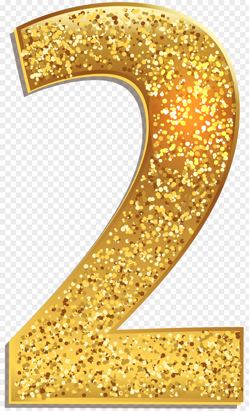 Number Two Gold Shining Clip Art Image PNG