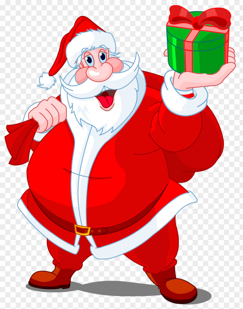 Transparent Santa Claus With Green Gift Clipart Clip Art PNG