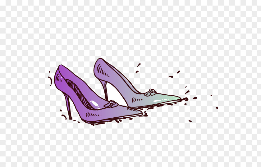 Hand-painted Heels Purple High-heeled Footwear Shoe Drawing PNG