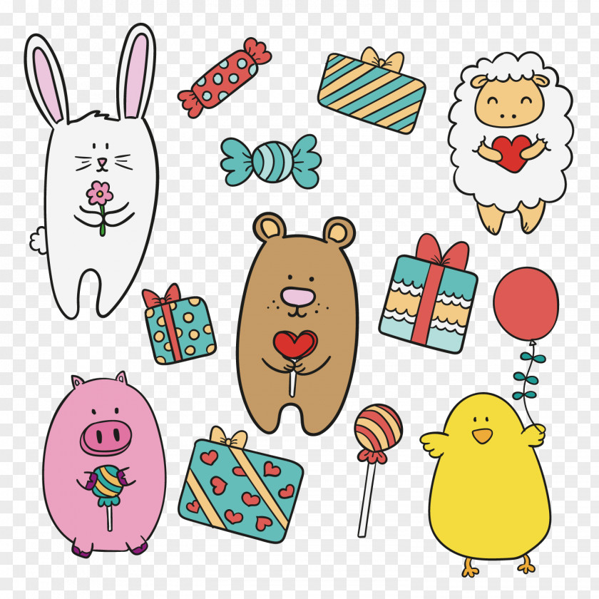 Cartoon Animals And Gifts Drawing Illustration PNG