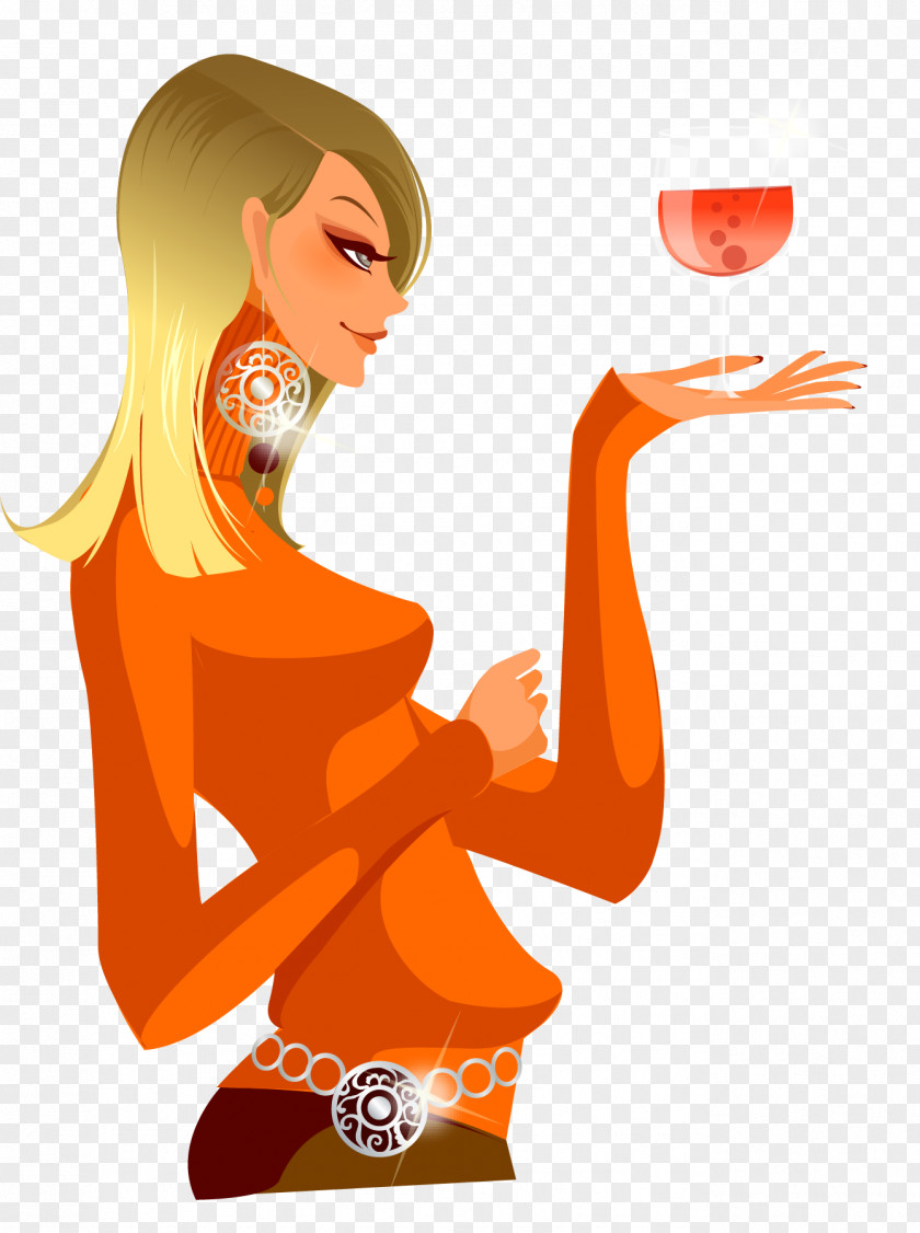 Drink Red Wine Cartoon Beauty Figure Glass PNG