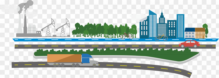 Vector Cartoon Urban Road Scenery PNG