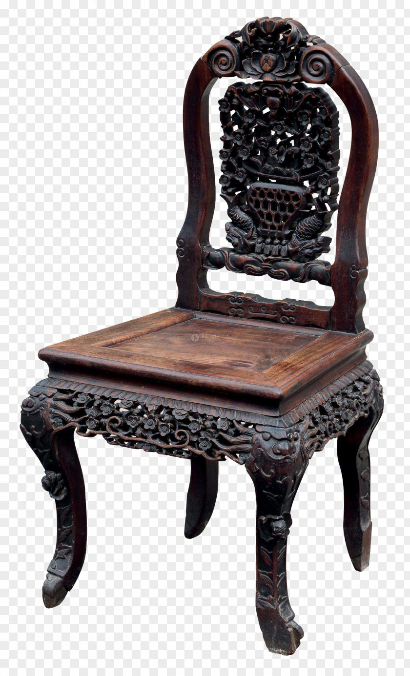 Chinese Style Complex Hollow Carved Ebony Wood Chair Furniture PNG