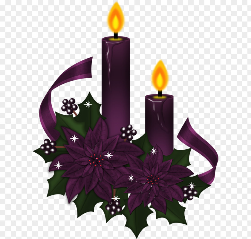 Purple Candle And Flame Christmas Advent Poinsettia Clip Art PNG