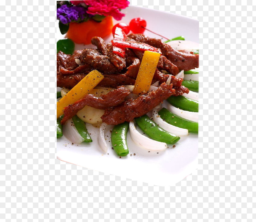 Black Pepper Beef Green Vegetables Steak Vegetarian Cuisine Teppanyaki Bell PNG