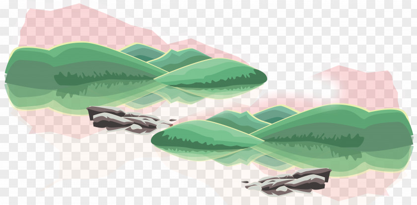 Cartoon Green Mountain Water Stone Background Decoration Qingshui District PNG