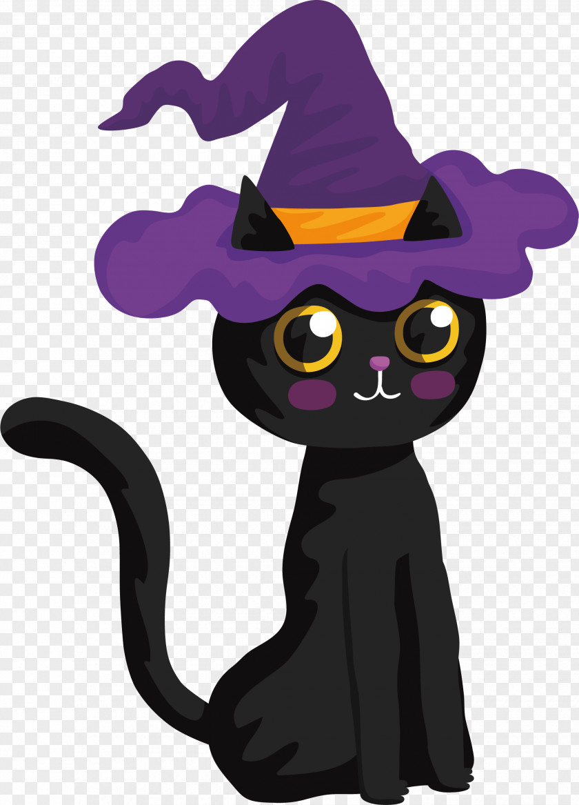 Lovely Halloween Black Cat Witch PNG