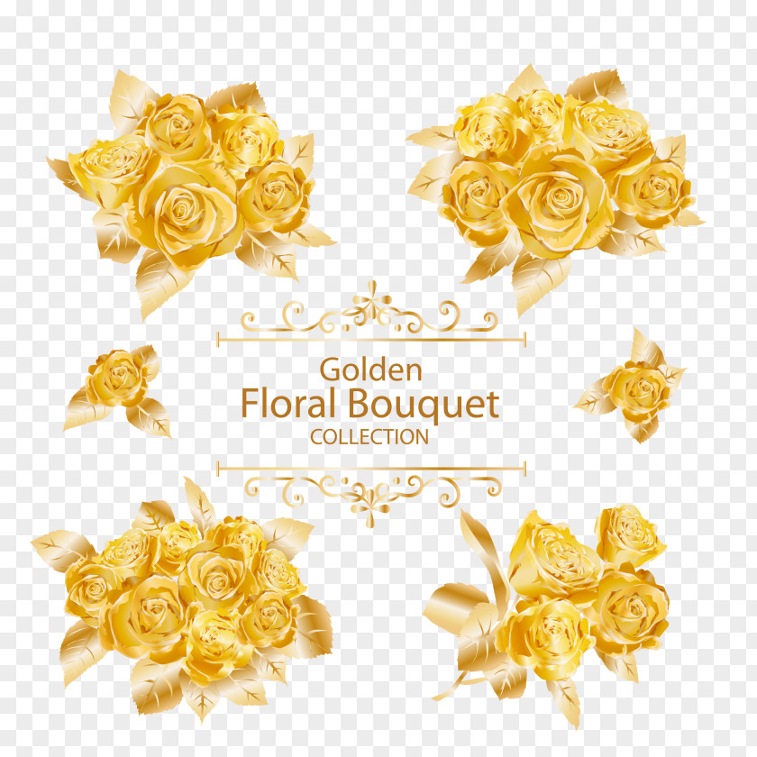 Golden Rose Vector Gold Euclidean Flower PNG
