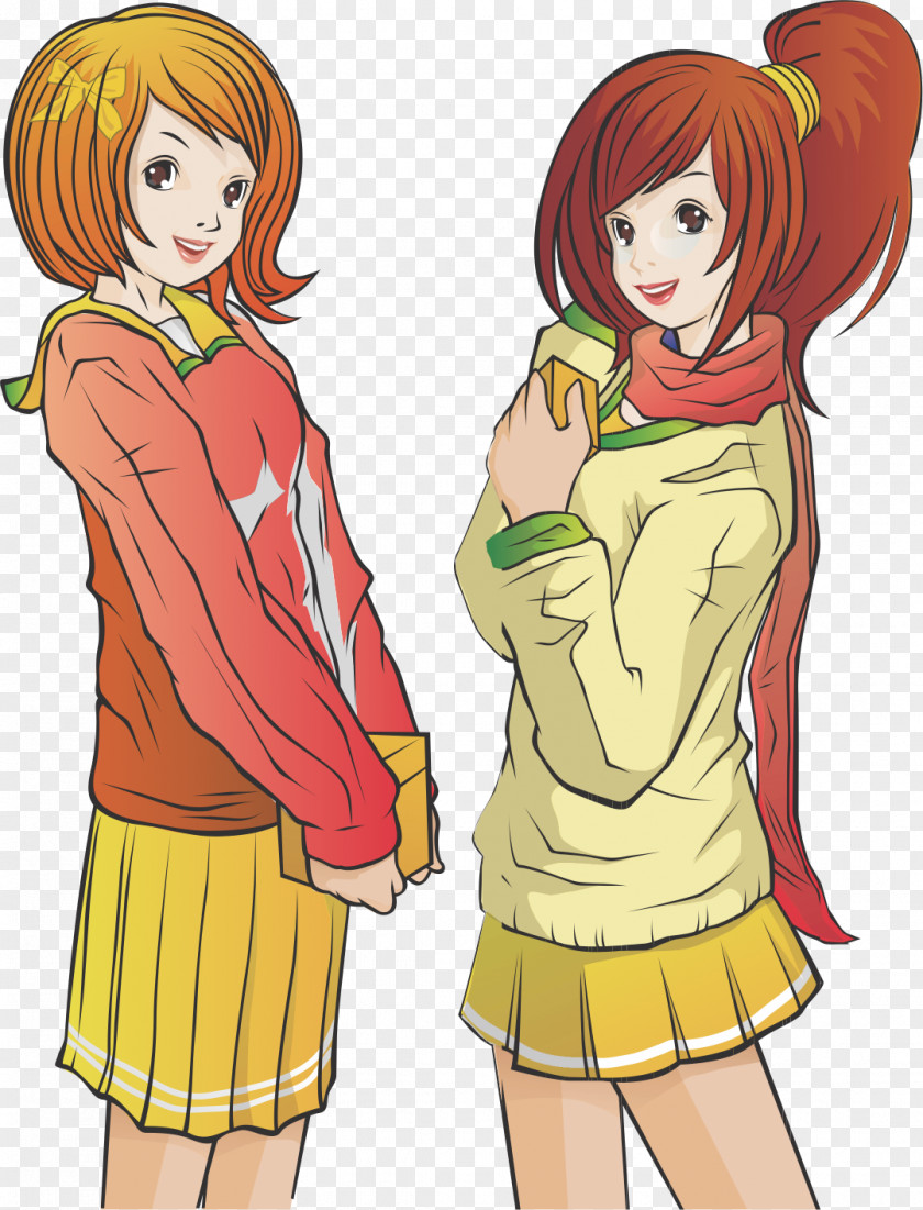Junior High School Female Students Student Cartoon Middle Illustration PNG