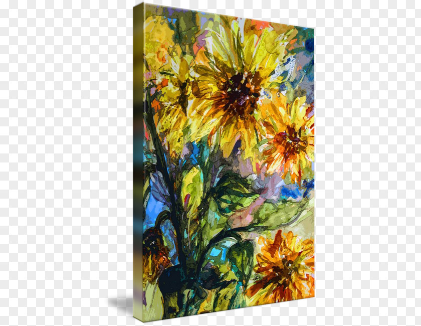 Watercolor Sunflower Acrylic Paint Modern Art Painting Still Life PNG