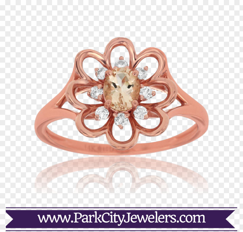Silver Flower Ring Stone Jewellery Morganite Gold Diamond PNG