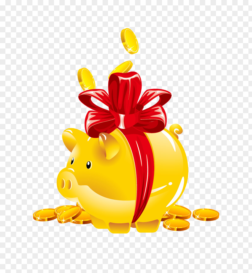 Golden Pig Piggy Bank Euclidean Vector Coin PNG