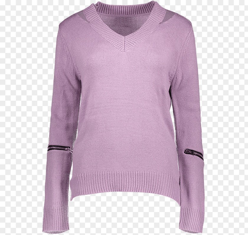 Clothes Zipper Long-sleeved T-shirt Lilac Lavender PNG