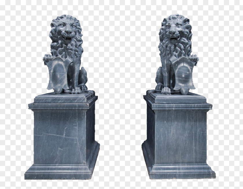 Retro Chinese Style Sculpture Double Lion Material Free To Pull Marble Statue PNG