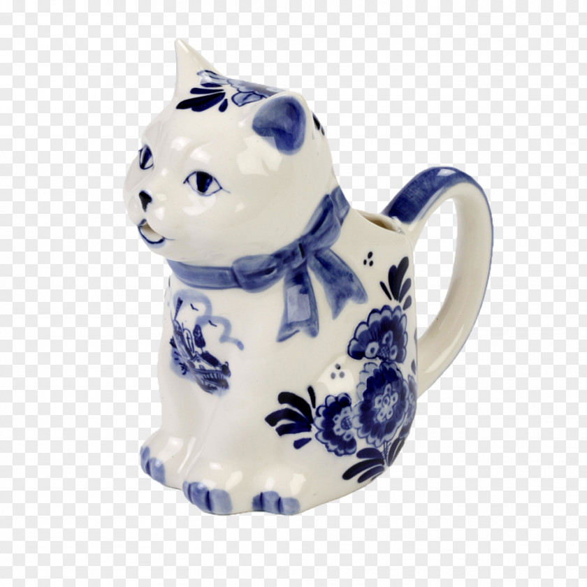 Cat Delftware Jug Porcelain PNG