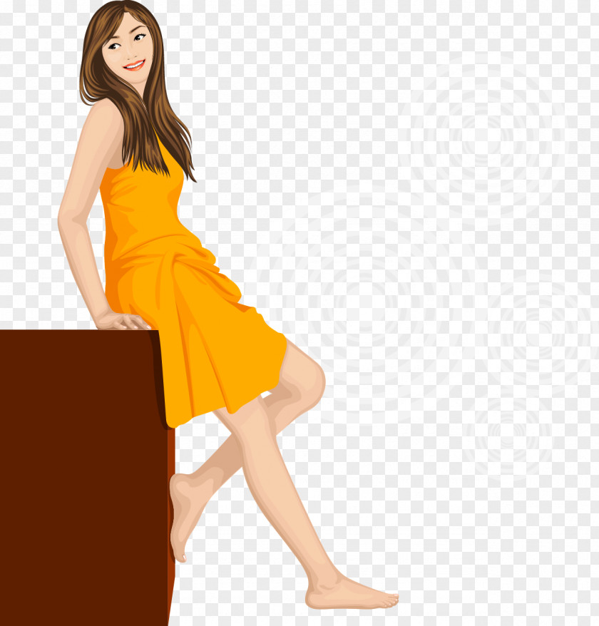 Against Yellow Beauty Vector Material The Edge Of Table Bijin Clip Art PNG