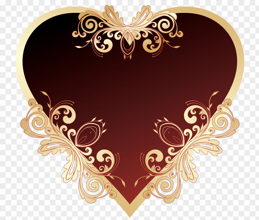 Dark Red Heart With Decorations Picture Clipart Clip Art PNG