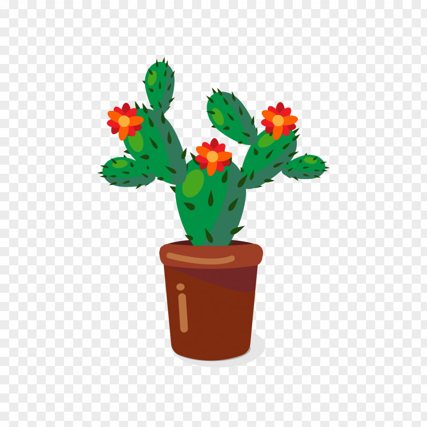 Cartoon Cactus Cactaceae Plant Flowerpot PNG