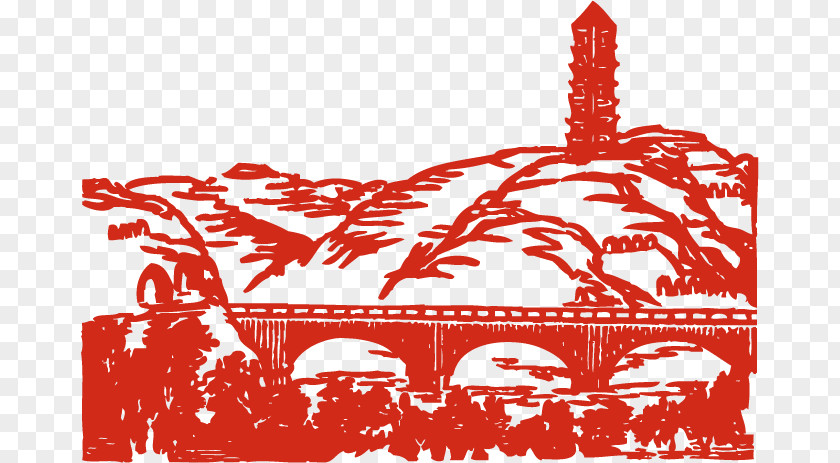 Red Paper-cut Yan'an Landmarks Yanan Illustration PNG