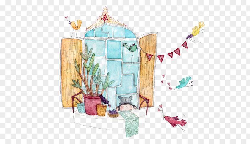 Literary Windows Watercolor Painting Drawing Illustration PNG