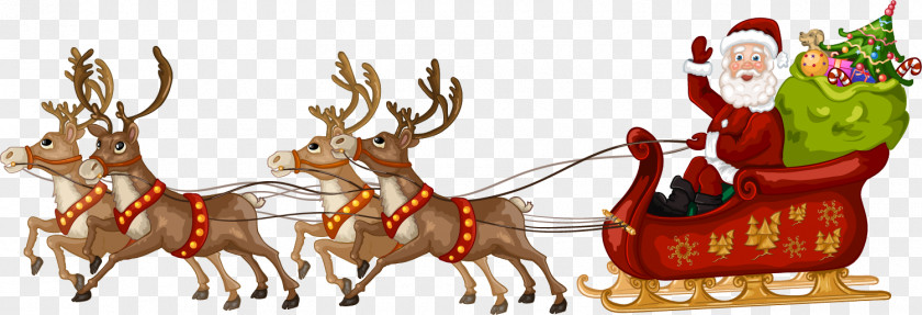 Cartoon Santa Claus Clauss Reindeer Sled Illustration PNG
