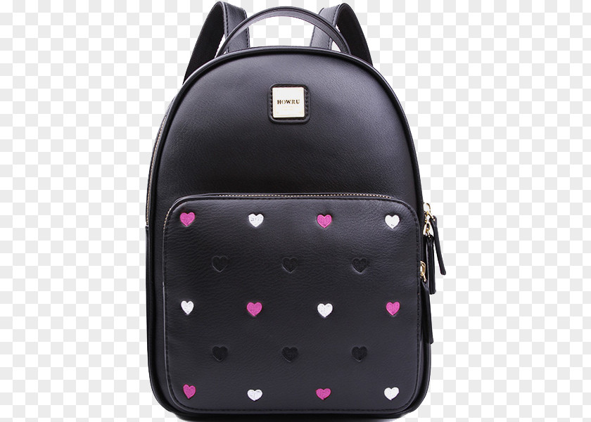 Love Pattern Black Shoulder Bag Front View Backpack Handbag Baggage Travel PNG
