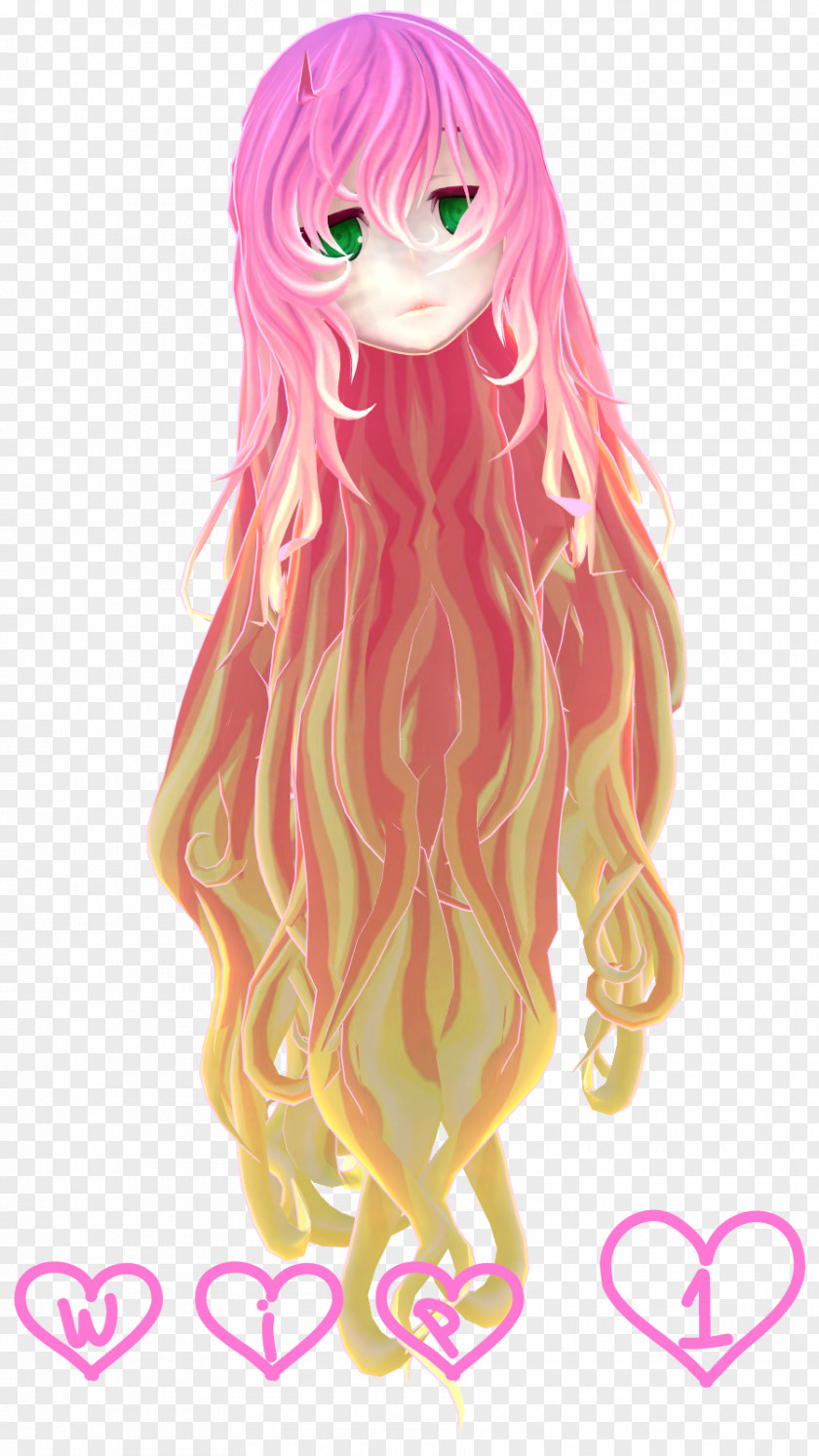 Mmd Casual Illustration Cartoon Doll Long Hair Pink M PNG