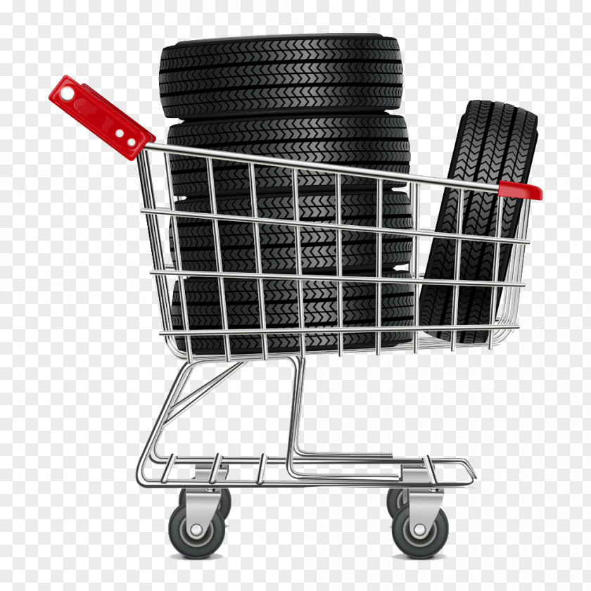 Hand-painted Cartoon Car Tire Shop Shopping Cart Grocery Store Stock Photography Illustration PNG