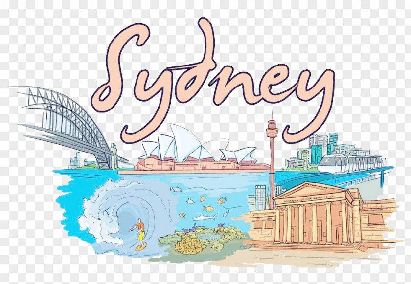 Hand-painted City Building In Sydney, Australia Sydney Opera House Stock Illustration Wall Decal PNG