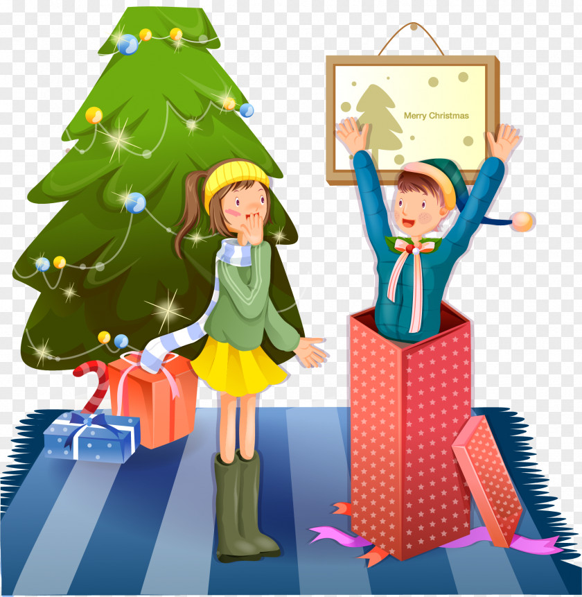 Vector Hand-painted Christmas Couple Romance Illustration PNG