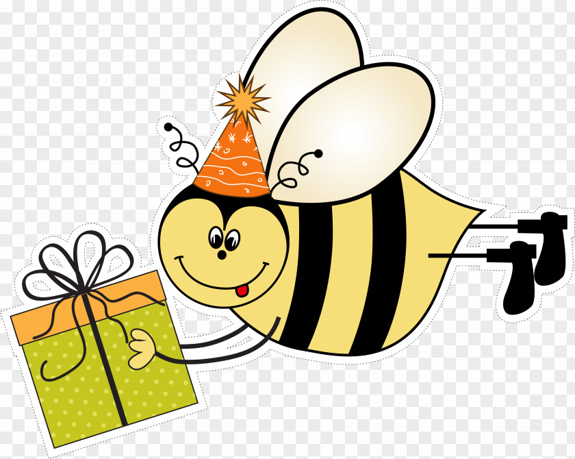 Cartoon Bees Holding A Gift Card Vector Illustration Wedding Invitation Greeting Birthday E-card PNG