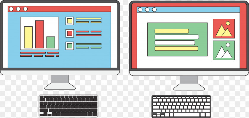 Cartoon Vector Side-by-side Computer Display Device Host PNG