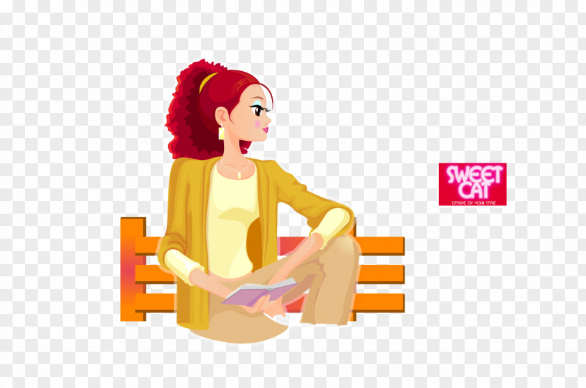 Woman Sitting On The Bench Fashion Illustration PNG