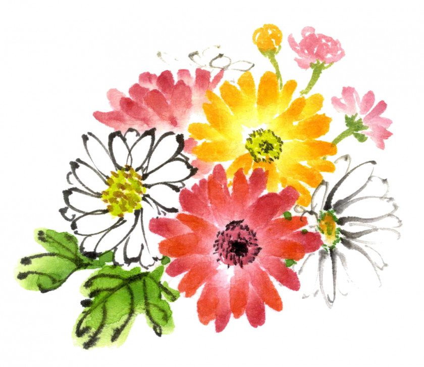 Chrysanthemum Ink Wash Painting Watercolor PNG