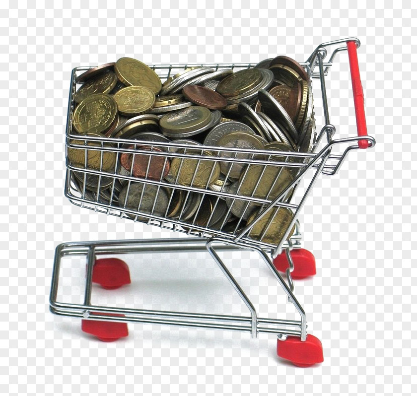 Shopping Cart Full Of Coins Money Expense Investment Saving Bank PNG