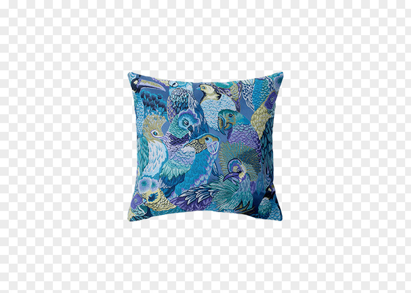 Jungle Bird Cushion Throw Pillows Blue PNG