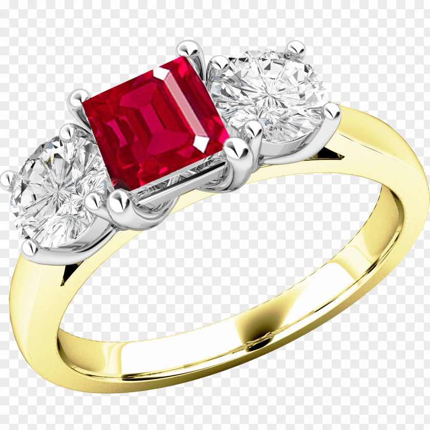 Ruby Engagement Ring Diamond Cut PNG