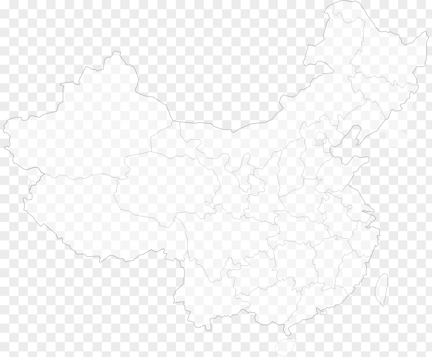 China White Map Line Art PNG
