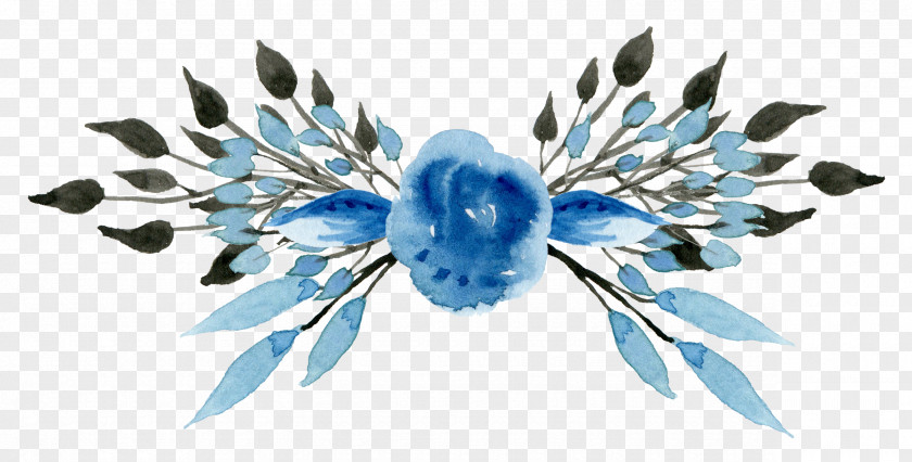 Hand Painted Blue Flower Pattern Wedding Invitation Clip Art PNG