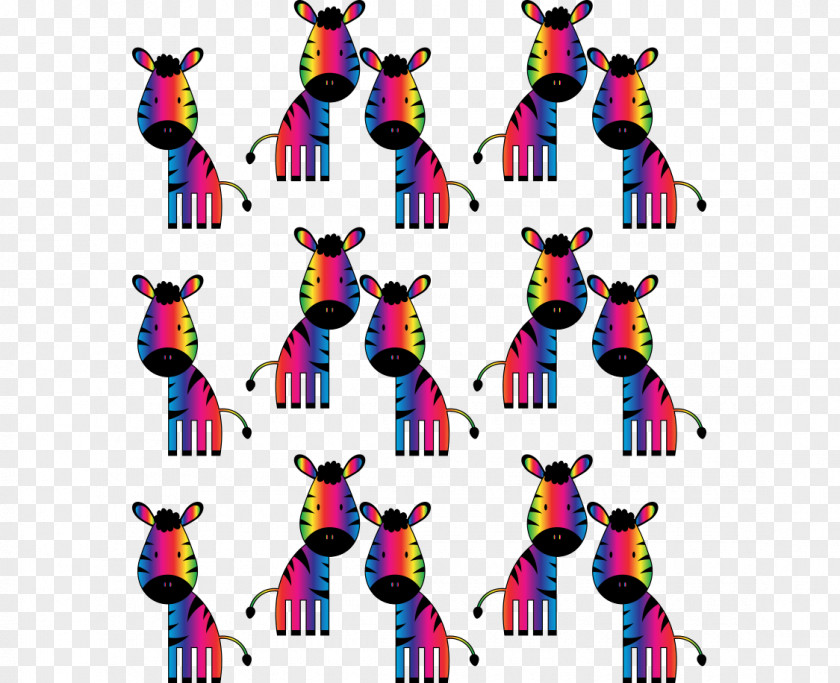 Cartoon Zebra Pattern Painted Bright Colors Graphic Design Illustration PNG