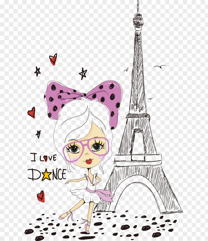 Eiffel Tower Cartoon Tourism In Paris Illustration PNG in Illustration, girl under the tower Paris, illustration of clipart PNG